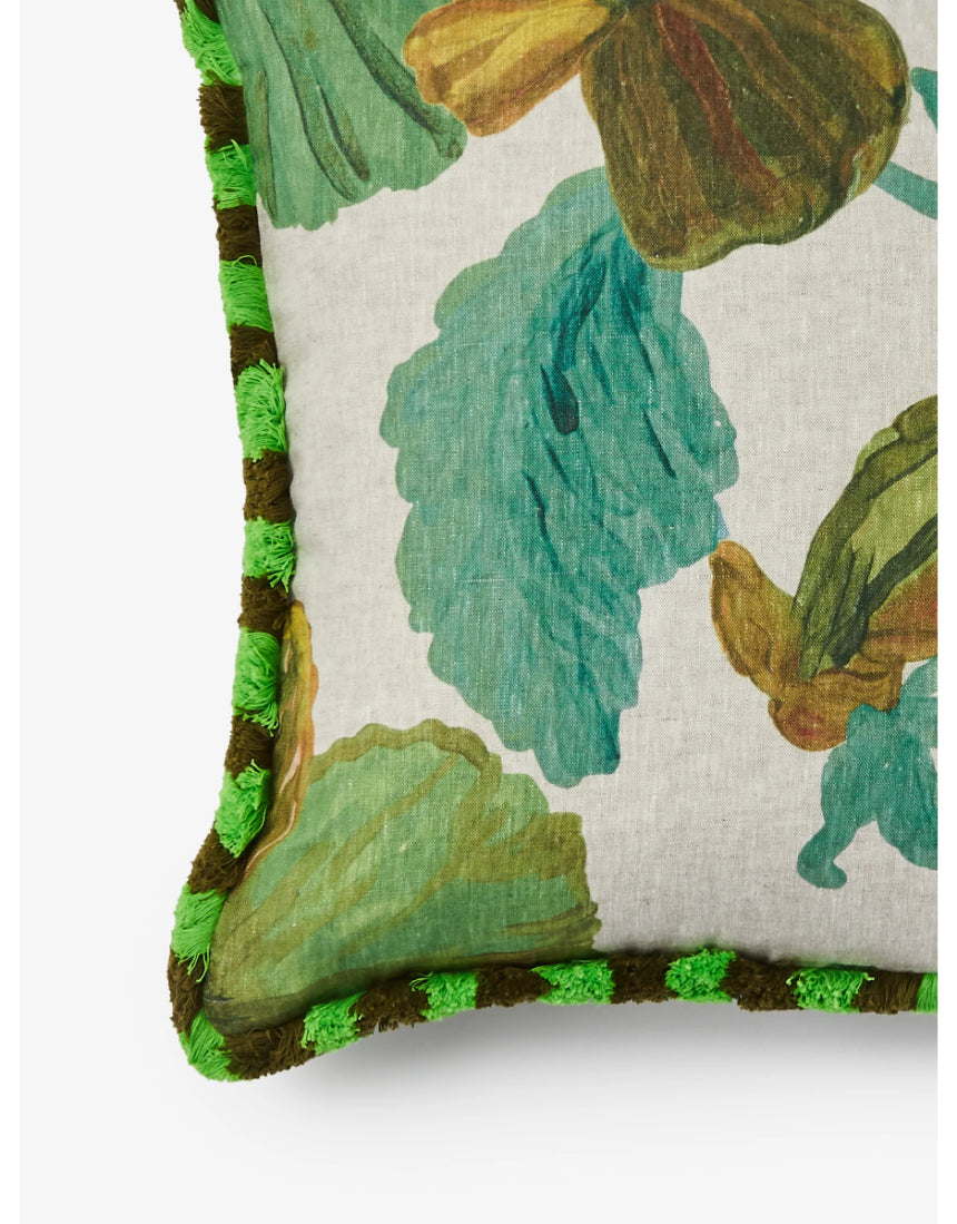 Wild Pansy Verde linen cushion by Bonnie and Neil, 50cm decorative cushion with vibrant floral pattern for living room decor.