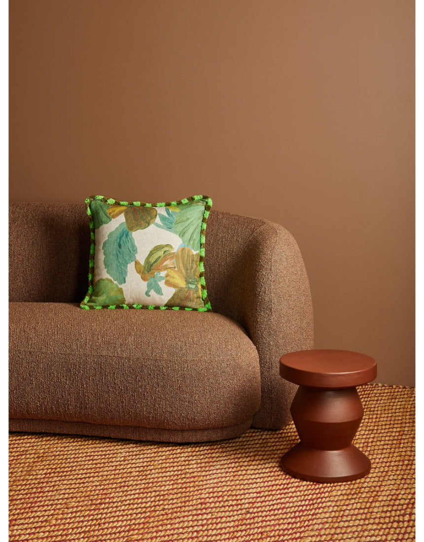 Bonnie and Neil Wild Pansy Verde 50cm linen cushion with vibrant floral pattern for living room decor