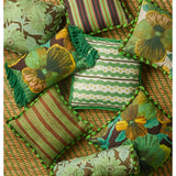 Bonnie and Neil Wild Pansy Verde 50cm linen cushion with floral pattern, ideal for living room decor.