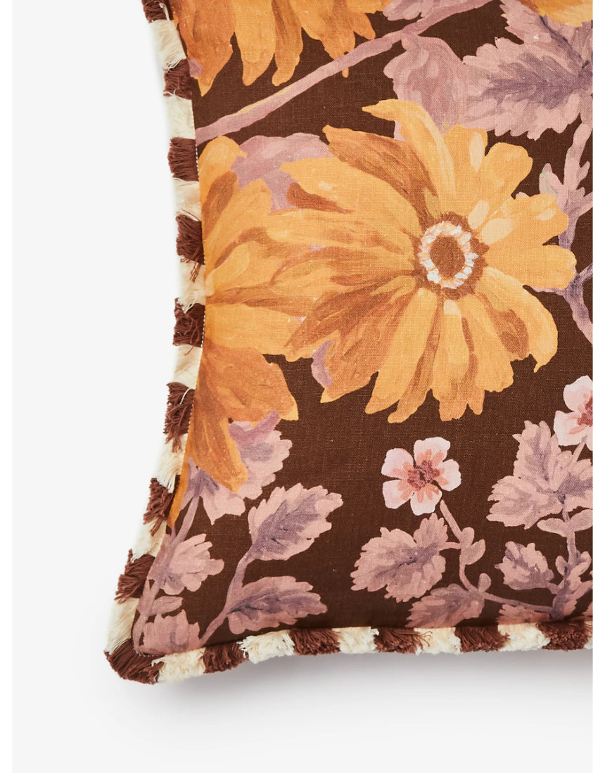 Bonnie and Neil Marigold Amber 50cm linen cushion with a vibrant marigold color, perfect for living room decor.