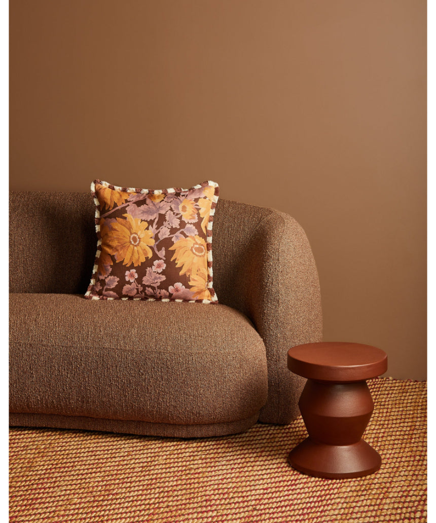 Bonnie and Neil Marigold Amber 50cm linen cushion with textured fabric, perfect for living room decor.