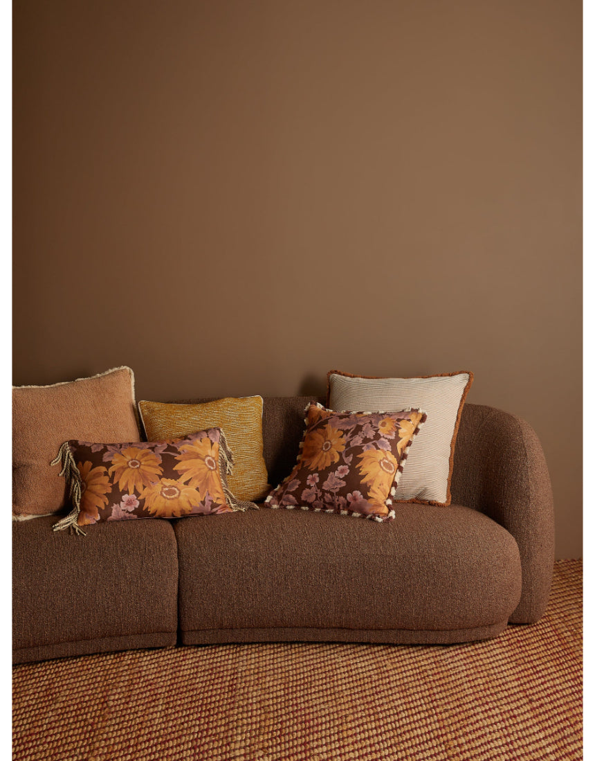 Marigold amber linen cushion by Bonnie and Neil, 50cm size, perfect for living room decor with vibrant, textured fabric.