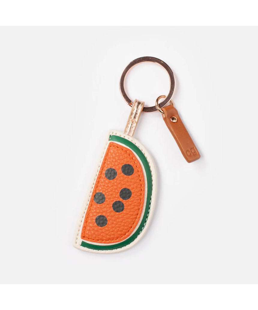 Watermelon-shaped key ring by Scarpa Imports featuring vibrant red and green colors with a realistic watermelon design.