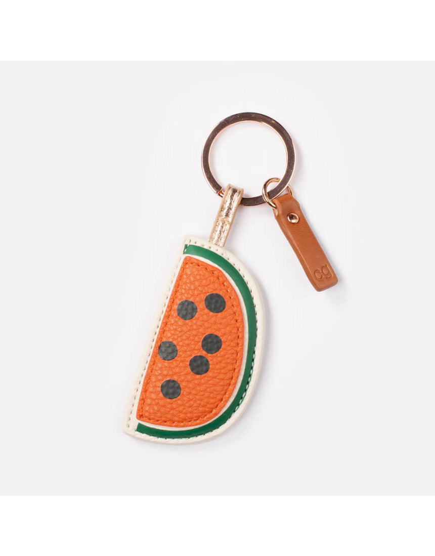 Watermelon-shaped key ring by Scarpa Imports featuring vibrant red and green colors with a realistic watermelon design.