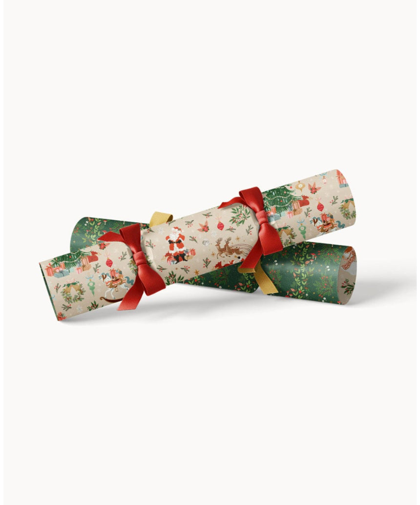 Bespoke Letterpress 10-pack Christmas cracker kit featuring Jolly Santa design for festive holiday decorations.