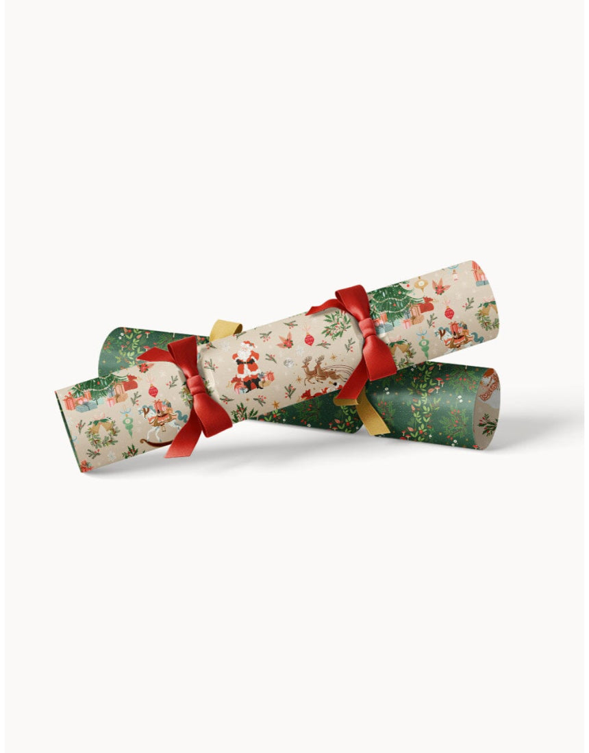 Bespoke Letterpress 10-pack Christmas cracker kit featuring Jolly Santa design for festive holiday decorations.