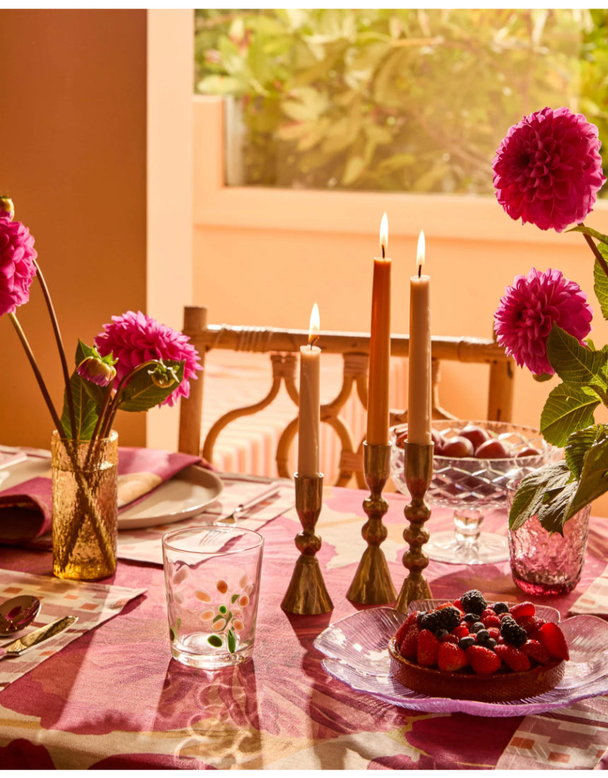 Set of three brass candle holders by Bonnie and Neil, stylish and modern with a sleek, contemporary design.