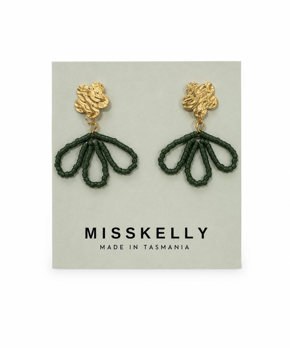Gold floral top earrings from Miss Kelly featuring petal-shaped design and delicate detailing.