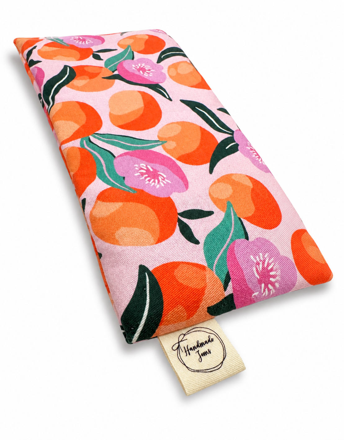 Pink peach lupin heat pack by Handmade Jems, showcasing a soft, floral-themed fabric with a cozy, handmade design.