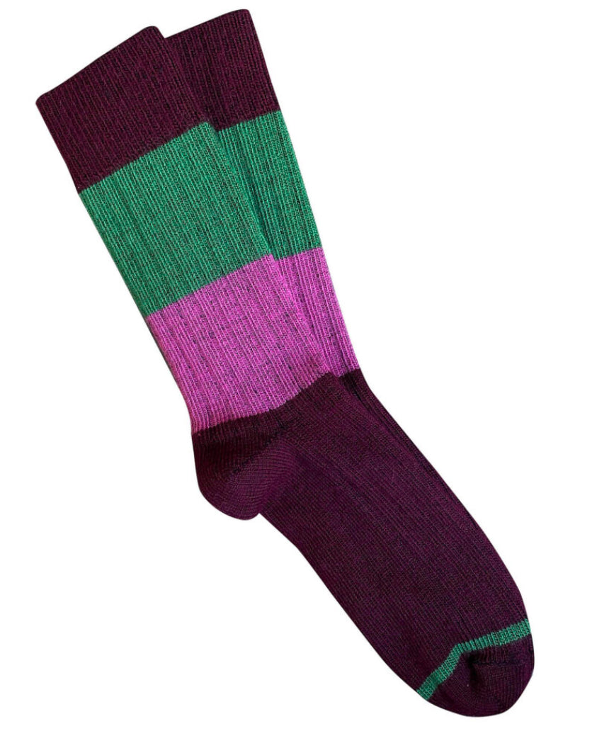 Tightology chunky rib merino wool socks in burgundy, cozy and thick knit for warmth and comfort.