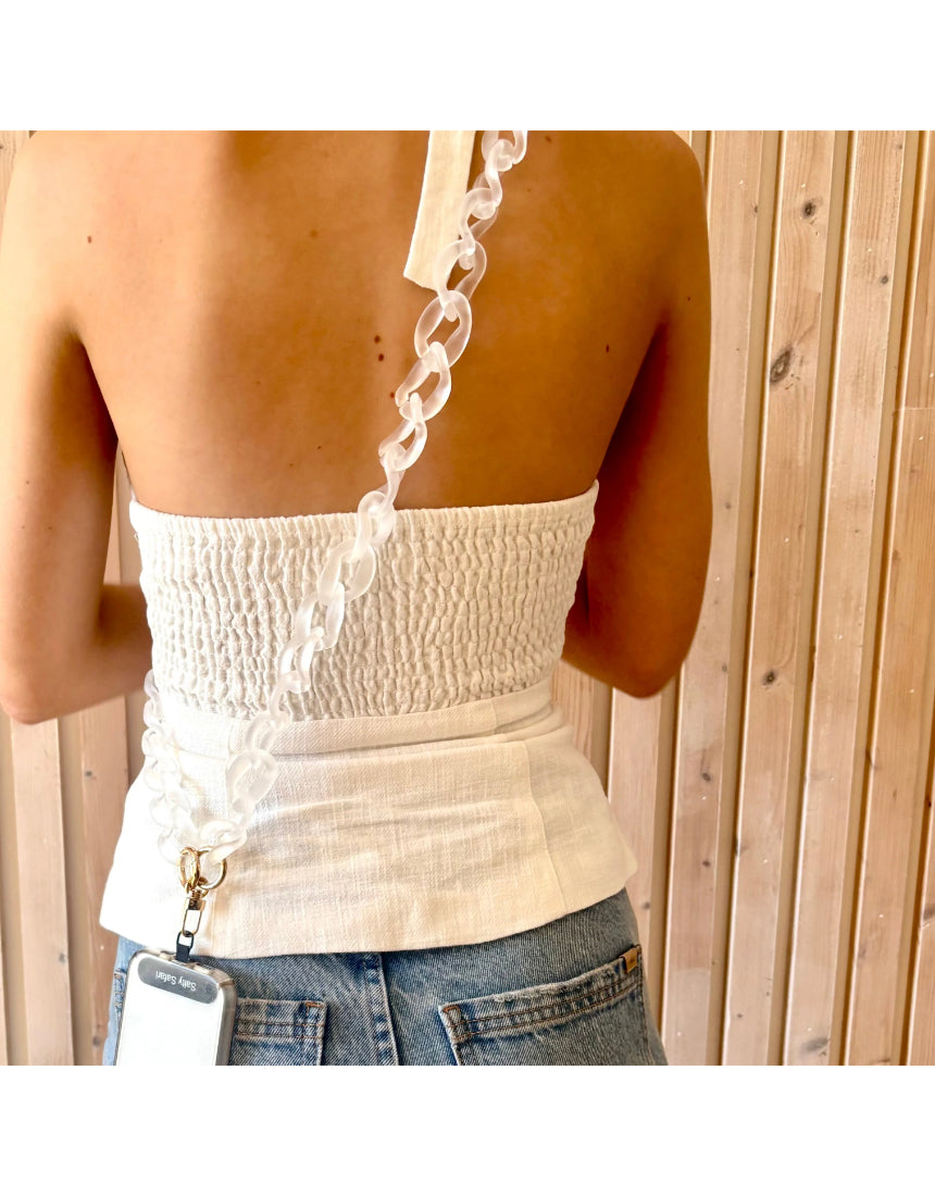 Clear Capri phone strap accessory by Salty Safari featuring adjustable strap and durable materials for secure phone carrying.