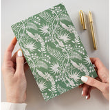 Bespoke Letterpress Jardin Notepad Jotter with tropical floral design, featuring a textured cover and lined pages for writing.