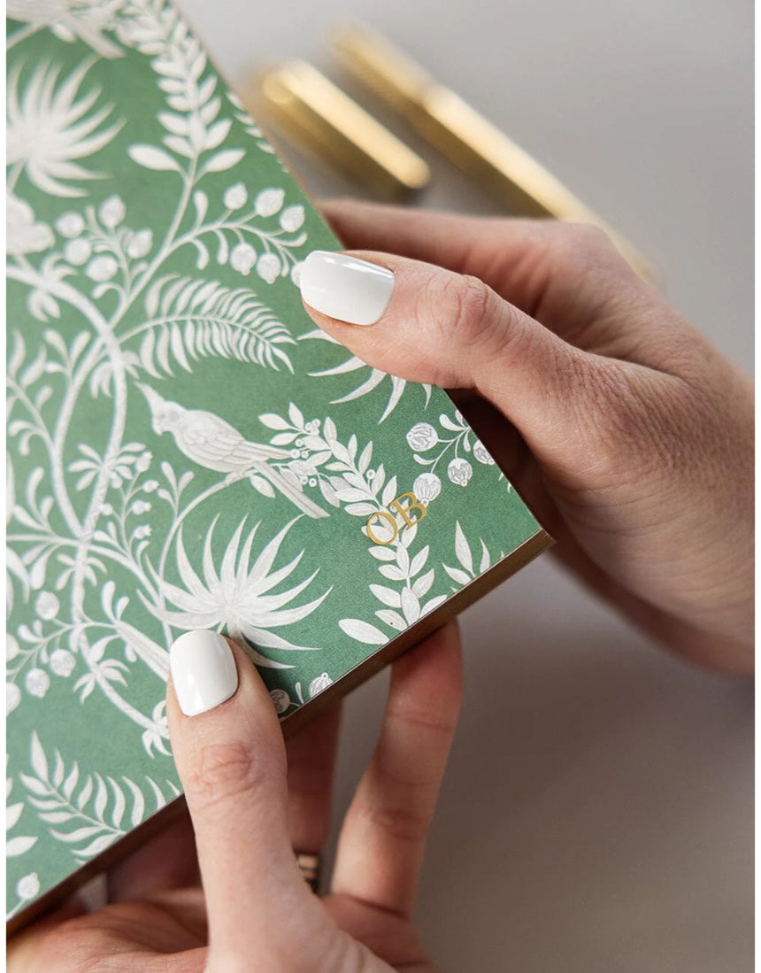 Bespoke Letterpress Jardin Notepad Jotter with tropical floral cover, ideal for stationery and note-taking.