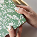 Bespoke Letterpress Jardin Notepad Jotter with tropical floral cover, ideal for stationery and note-taking.