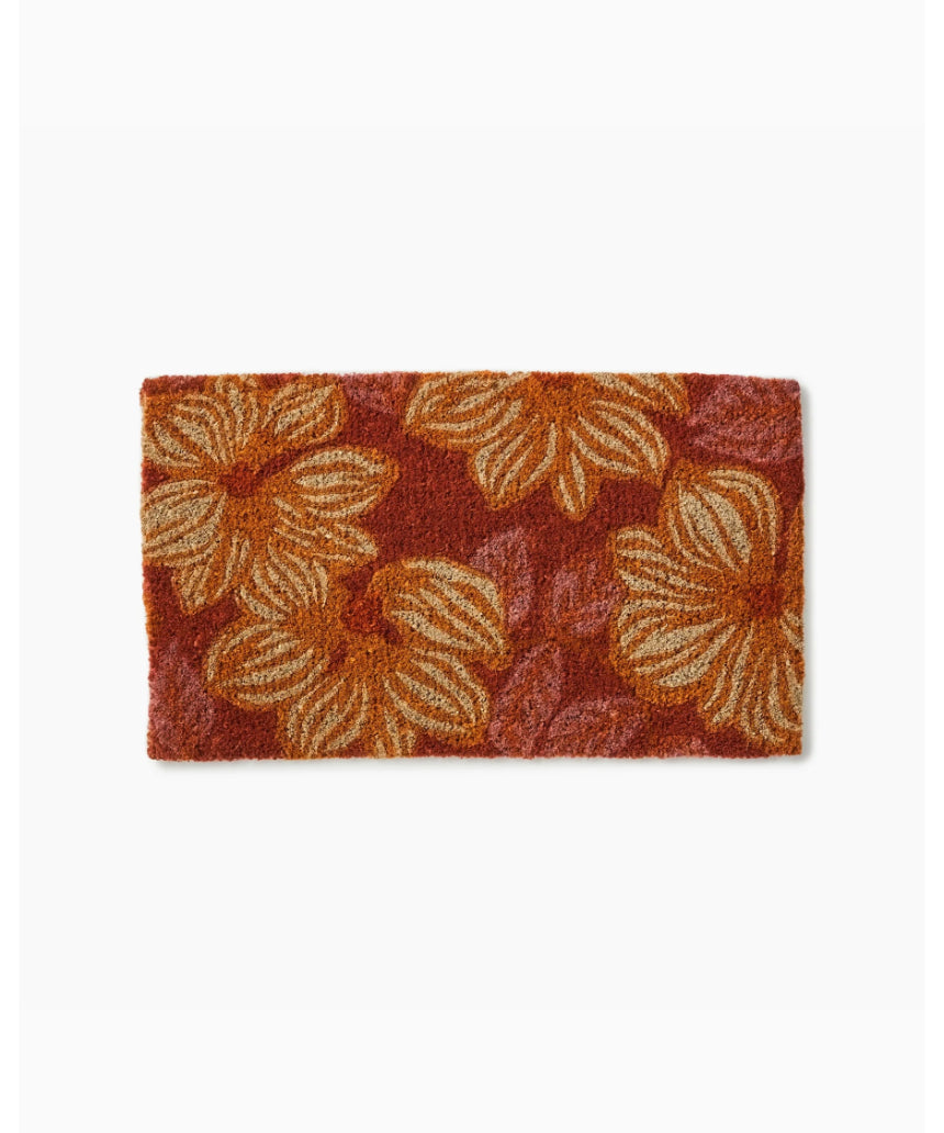 Bonnie and Neil Azalea Tan coir door mat with floral design, ideal for welcoming entryways and outdoor decoration.