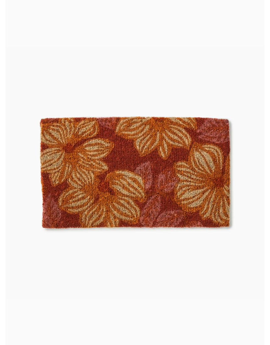 Bonnie and Neil Azalea Tan coir door mat with floral design, ideal for welcoming entryways and outdoor decoration.