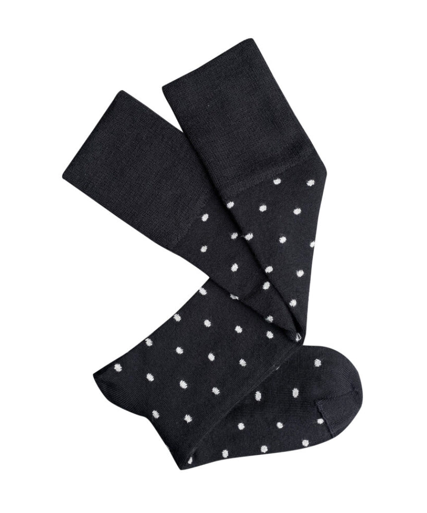 Black Dotty Merino Wool Socks by Tightology featuring a playful dotted pattern and cozy, high-quality wool material.
