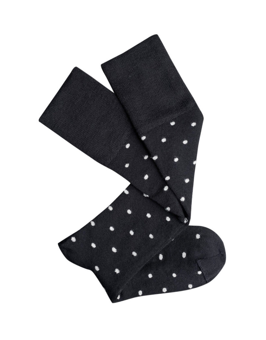 Black Dotty Merino Wool Socks by Tightology featuring a playful dotted pattern and cozy, high-quality wool material.