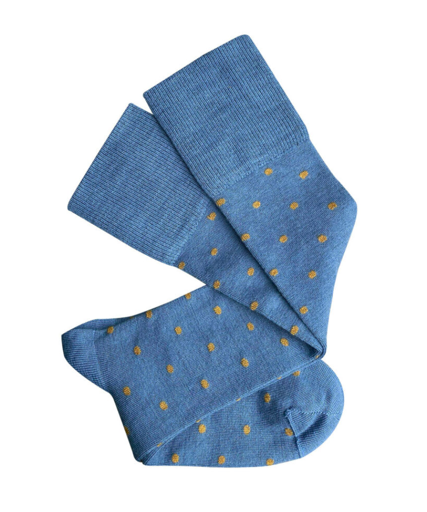 Blue Dotty Merino Wool Socks by Tightology, cozy and stylish crew socks with playful dot pattern on soft merino wool fabric.