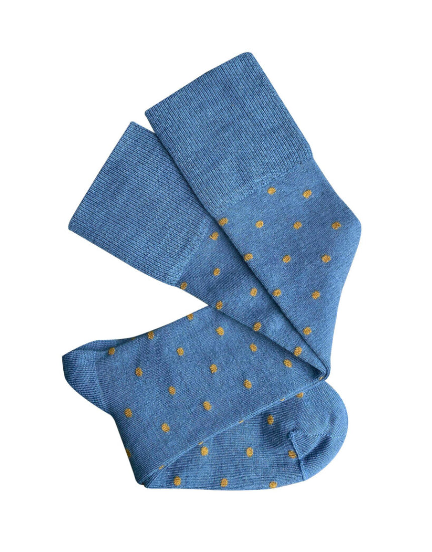 Blue Dotty Merino Wool Socks by Tightology, cozy and stylish crew socks with playful dot pattern on soft merino wool fabric.