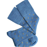 Blue Dotty Merino Wool Socks by Tightology, cozy and stylish crew socks with playful dot pattern on soft merino wool fabric.