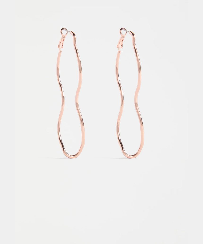 Elk Svel long hoop earrings in rose gold with a sleek, minimalist design on a white background.