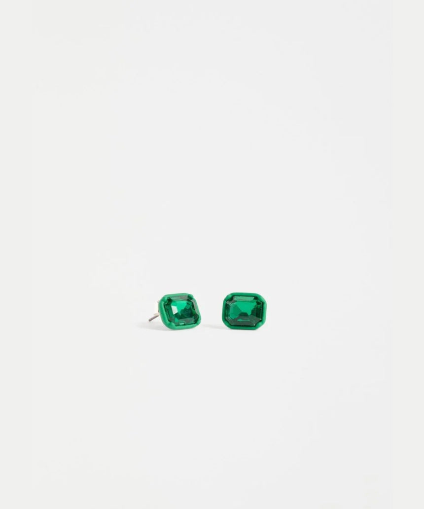 Elk Jule Mini Stud Earrings in Verdant green with small, simple hoop design, featuring a vibrant green gemstone.