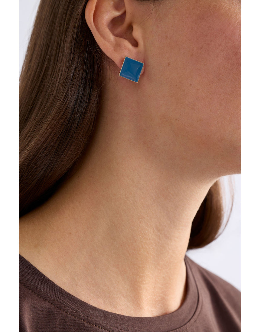 ELK The Label Ocean Blue Silenn small stud earrings with a sleek, minimalist design on a white background.