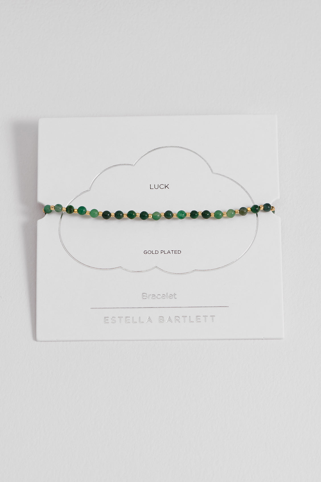 Estella Bartlett green quartz gemstone Amelia bracelet featuring a delicate silver chain and polished green quartz pendant.