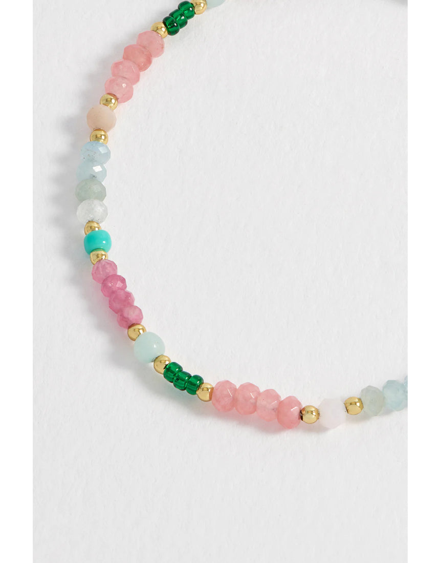 Estella Bartlett Mini Amelia gemstone bracelet showing a delicate chain with colorful gemstone charms on a white background.