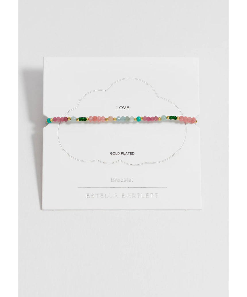 Estella Bartlett Mini Amelia gemstone bracelet with delicate chain and colorful gemstone accents on a white background.