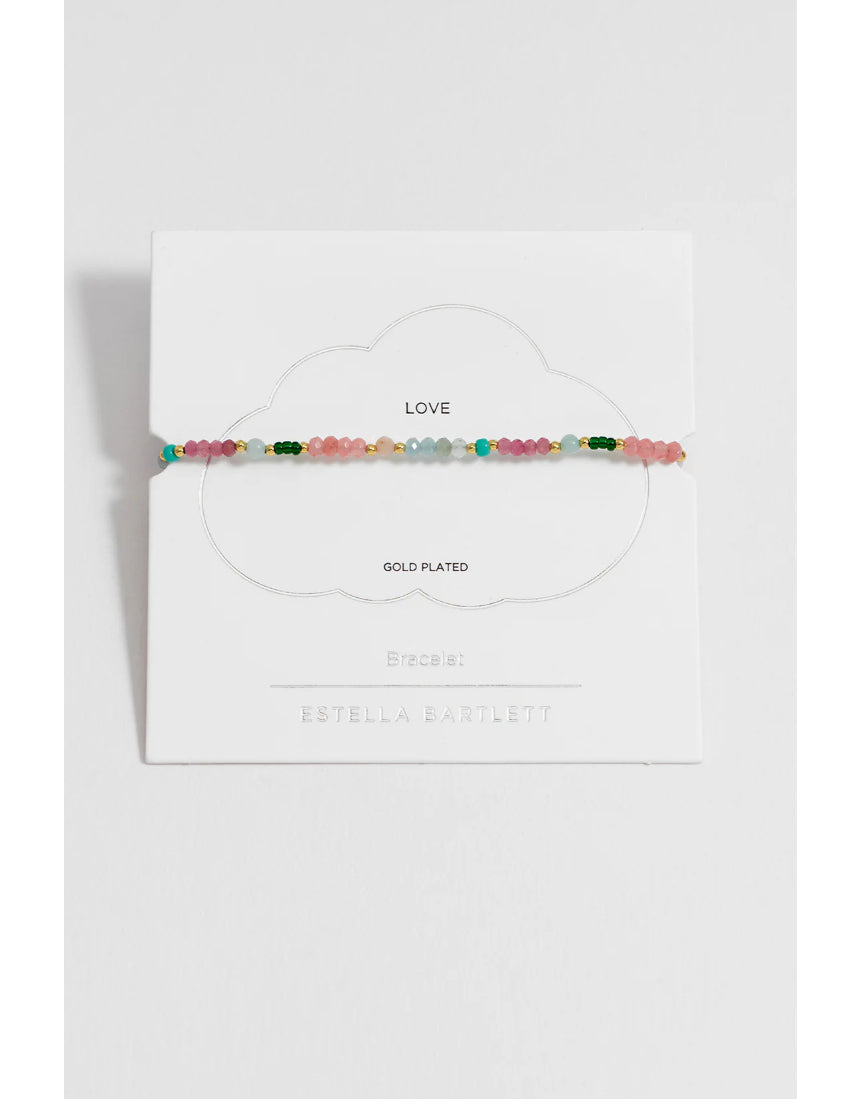 Estella Bartlett Mini Amelia gemstone bracelet with delicate chain and colorful gemstone accents on a white background.