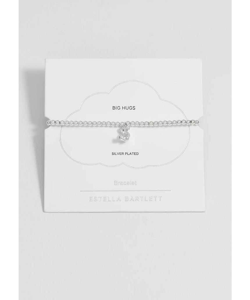 Estella Bartlett beaded teddy bear charm bracelet with colorful beads and silver accents, stylish and playful jewelry accessory.