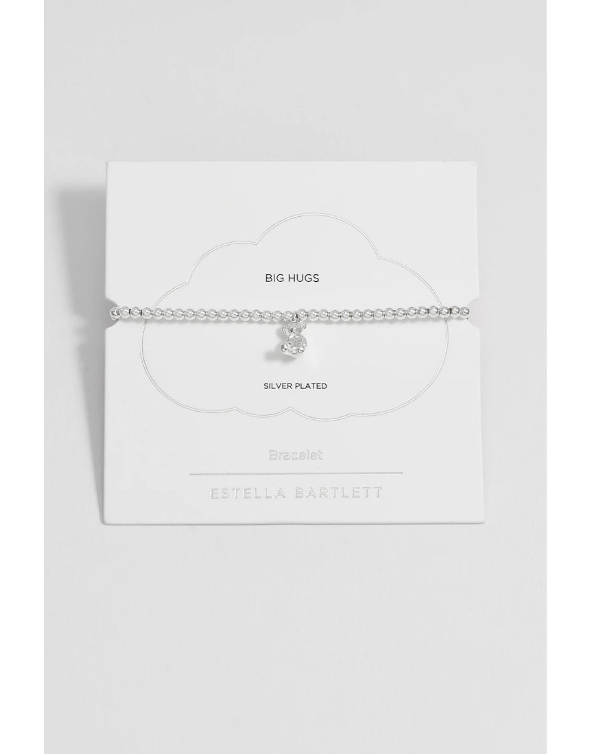 Estella Bartlett beaded teddy bear charm bracelet with colorful beads and silver accents, stylish and playful jewelry accessory.
