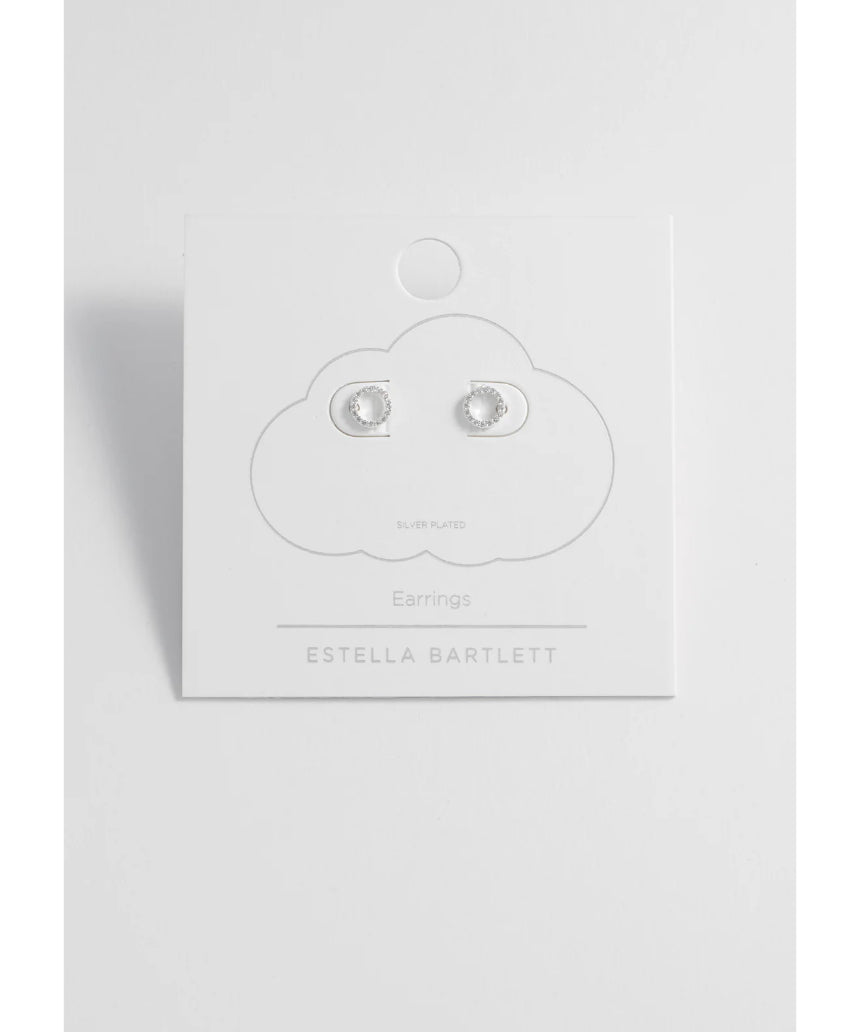Estella Bartlett CZ circle earrings featuring sparkling cubic zirconia stones on silver-tone hoops.