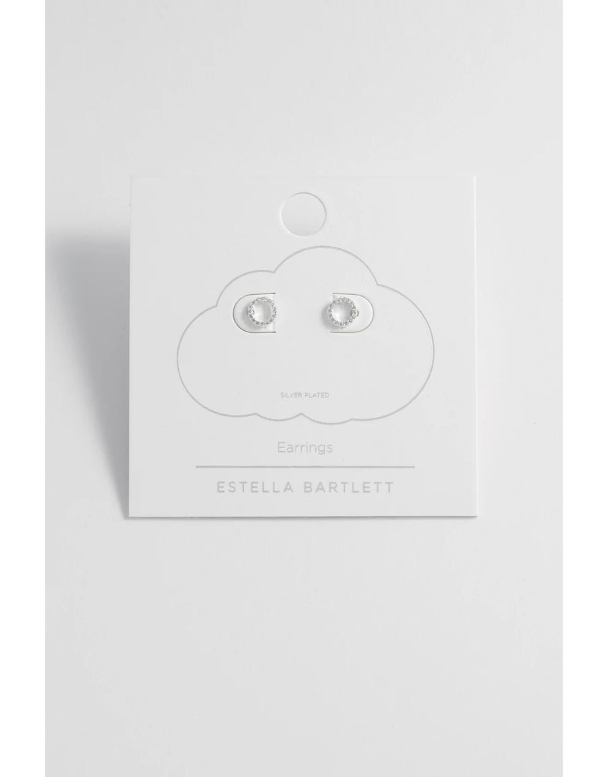 Estella Bartlett CZ circle earrings featuring sparkling cubic zirconia stones on silver-tone hoops.