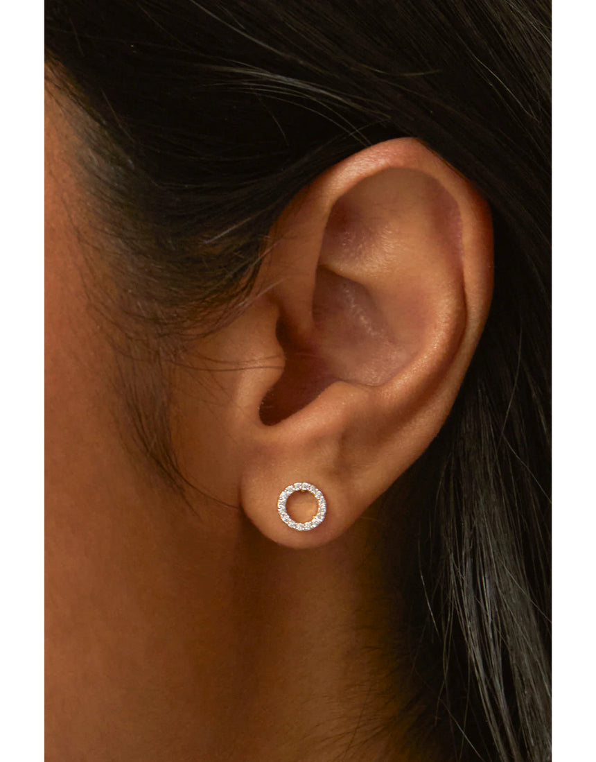 Estella Bartlett Cz Circle Earrings featuring sparkling cubic zirconia stones and silver-tone metal, stylish and elegant jewelry accessory.