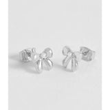 Silver Estella Bartlett pearl bow stud earrings featuring elegant pearl accents and delicate bow design.