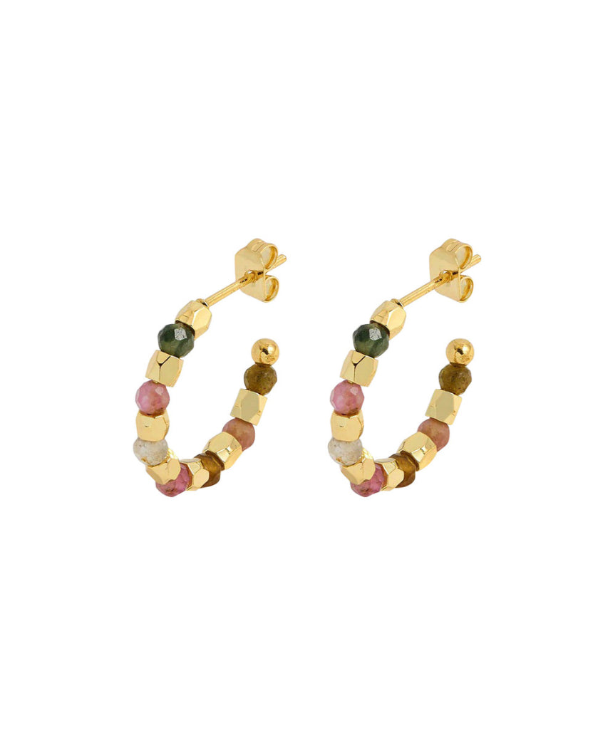 Gold hoop earrings by Estella Bartlett featuring coco and tourmaline accents, elegant and stylish jewelry accessory.