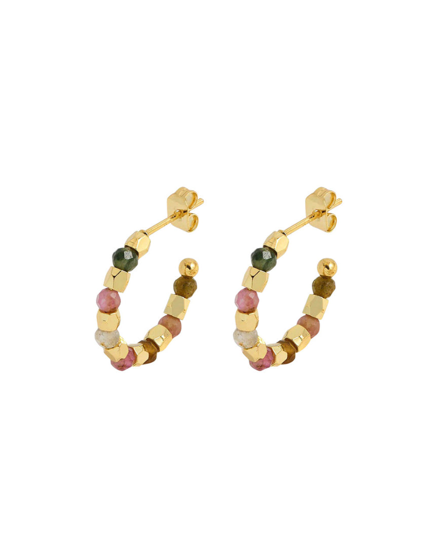 Gold hoop earrings by Estella Bartlett featuring coco and tourmaline accents, elegant and stylish jewelry accessory.