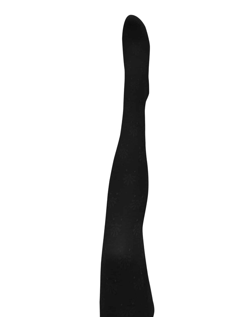 Black Fleur Organic Cotton Tights by Tightology, close-up of soft, breathable fabric with floral pattern detailing.