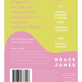Grace & James Frangipani and Rose felt air freshener with a decorative card design.