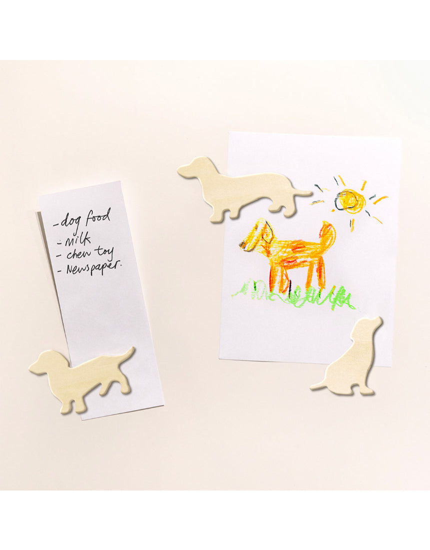 Colorful Suck UK fridge magnets featuring playful dog shapes on a white background, perfect for decorating your refrigerator.