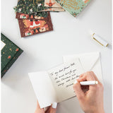 Bespoke Letterpress 12-pack Christmas greeting card box set featuring small square cards with festive holiday designs.