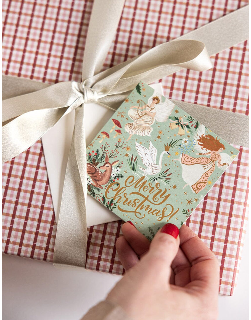 Bespoke Letterpress Christmas small greeting card boxset with 12 festive note cards featuring enchanted holiday designs.