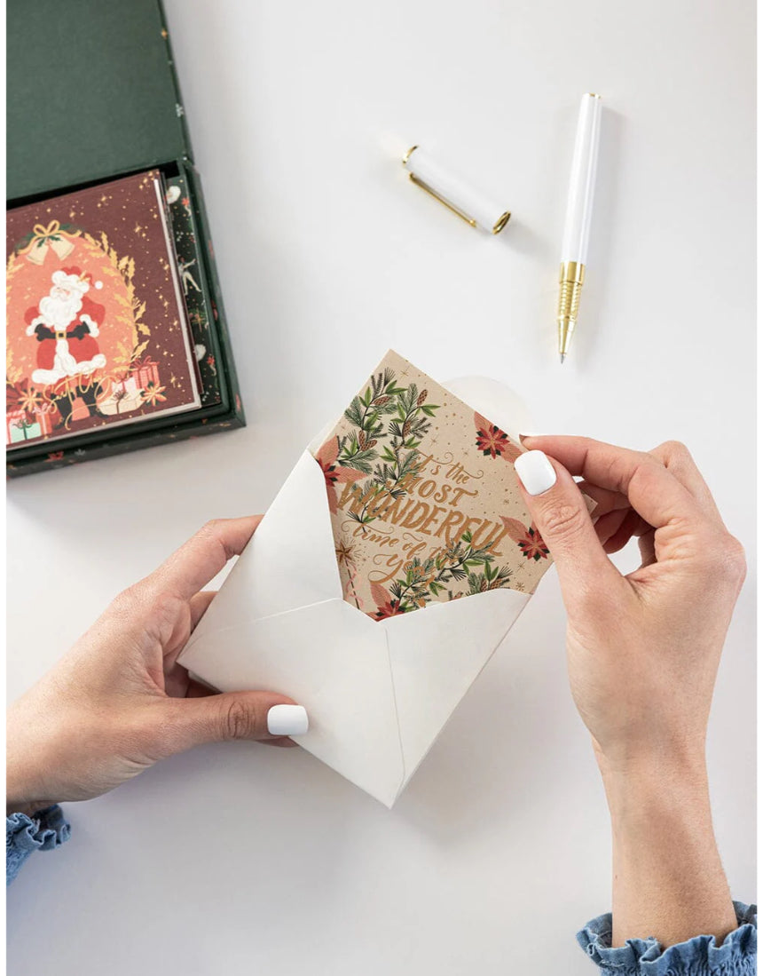 Bespoke Letterpress 12-pack Christmas small greeting card box set featuring festive designs for holiday notes and greetings.