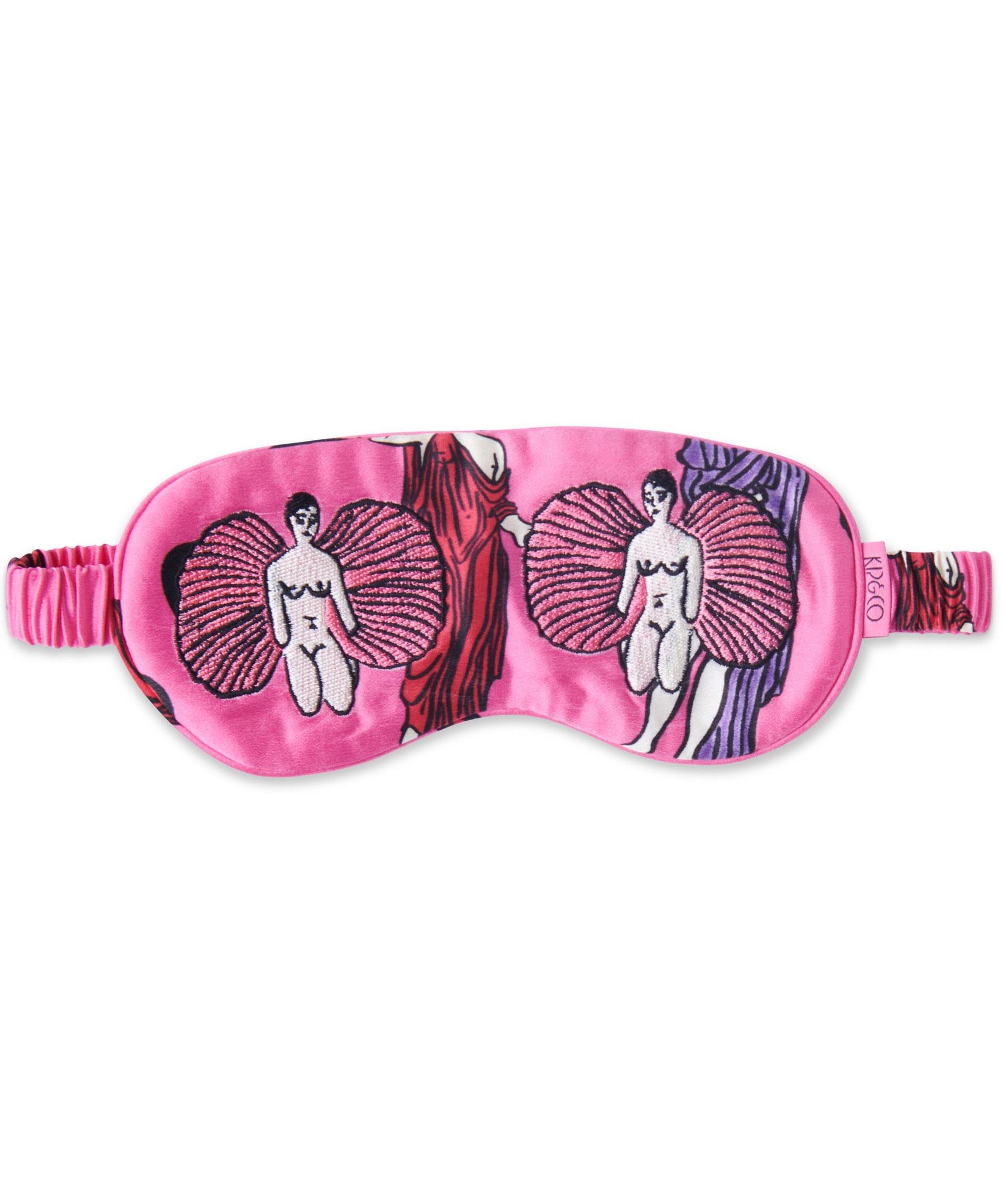 Kip & Co Jenny Kee Pretty In Pink silk eye mask with soft, luxurious fabric and elastic strap for comfortable sleep.