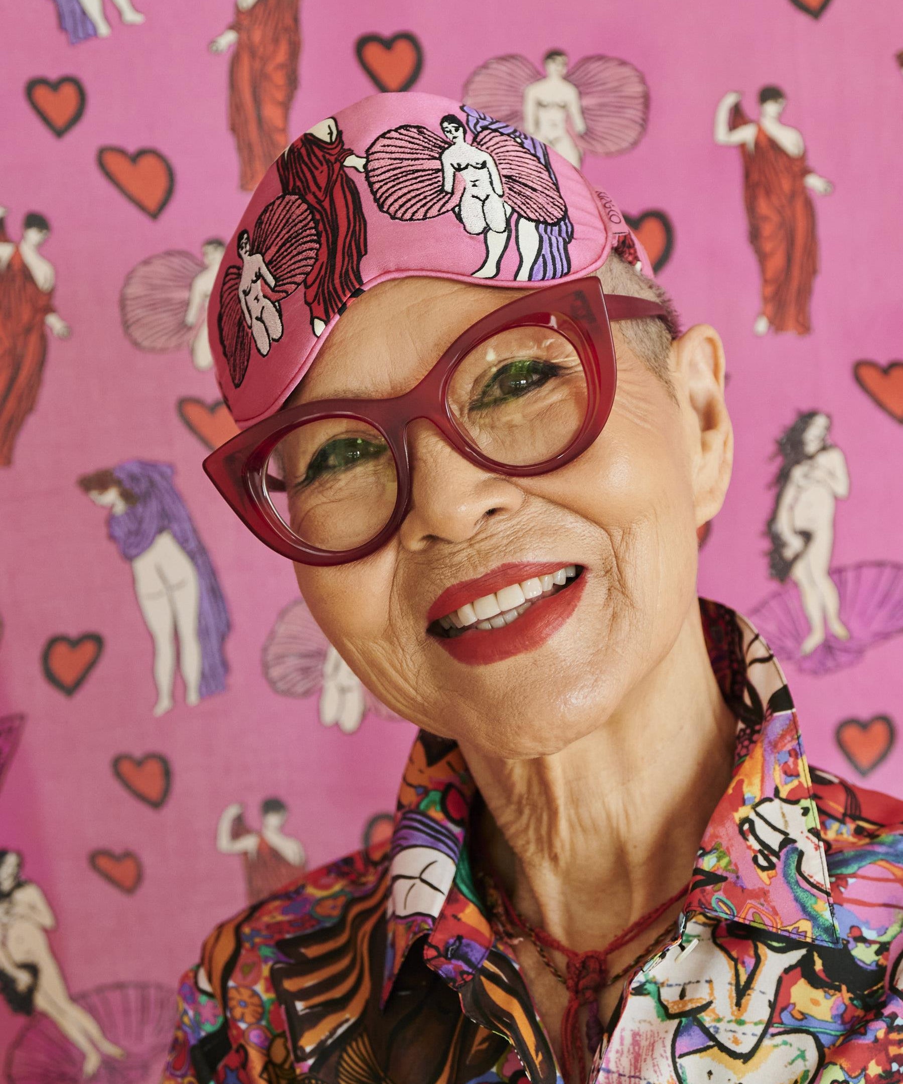 Kip & Co Jenny Kee Pretty In Pink silk eye mask with soft fabric and elegant design for comfortable sleep.