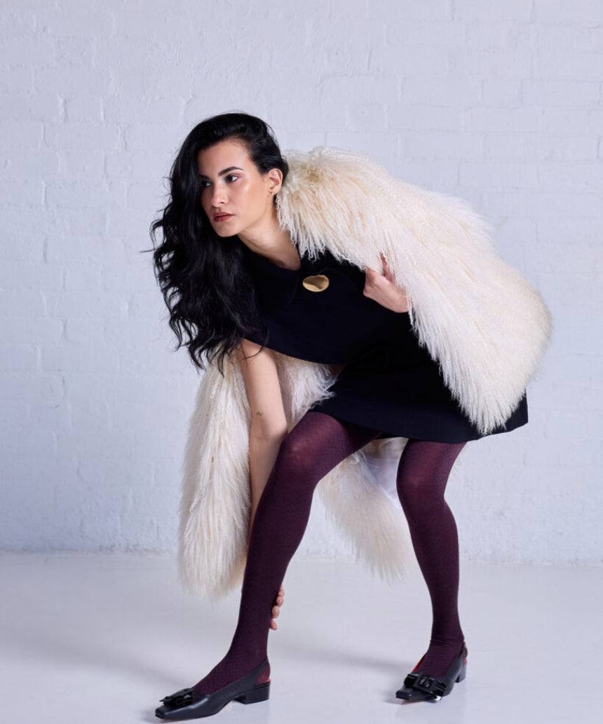 Herringbone Merino Wool Tights by Tightology featuring a stylish herringbone pattern and a snug, comfortable fit.