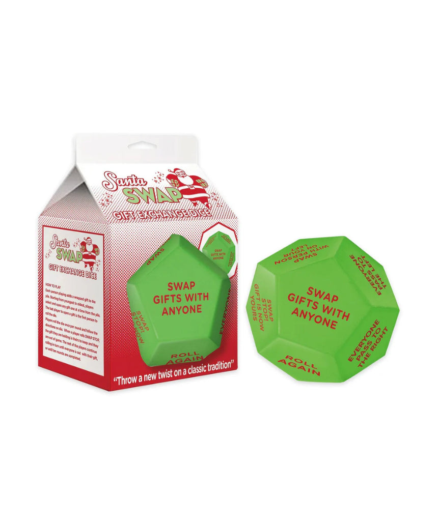William Valentine Santa Swap Gift Exchange Dice set with colorful numbered dice for holiday party games.